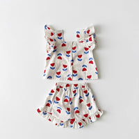 Girls' Cotton Tulip Sling Flounced Sleeve Top Bulky Underpants Two-piece Set