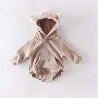 Baby Newborn Clothes Hooded Jumpsuit Plus Velvet Thickening