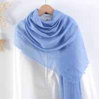Solid Color Pleated Cotton And Linen Scarf Monochrome Women's Hair Towel Crumpled Burrs