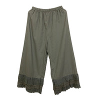 Elastic-Waist Solid Color Cotton-Linen Cropped Pants