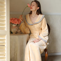 Fleece-lined Extra-thick Long Bathrobesweet And Feminine Loungewear For The Home