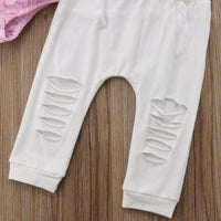 Striped flared sleeve ripped trousers two-piece suit