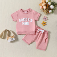 Printed Short-sleeved Top Solid Color Shorts Summer Two-piece Set