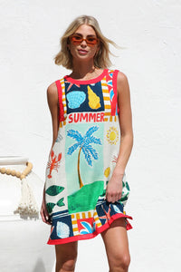 Womens Fitted Printed Colorblock Sleeveless Tank Dress