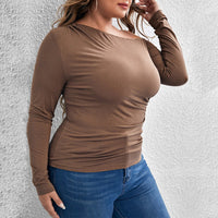 Women's Slim-fitting Sexy Off-shoulder Oblique Collar Knit Long-sleeve Top