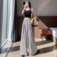 High-waisted Relaxed-fit Slim-fabric Casual Striped Straight-leg Pants