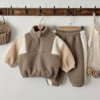 Baby And Toddler Lambswool Stand Collar Half-Zip Two-Piece Set