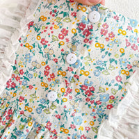 Infants And Children Big Flying Sleeves Small Floral Breathable Jumpsuit
