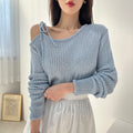 Lace-up Design Sunken Stripe Long-sleeved Sweater Women's Top