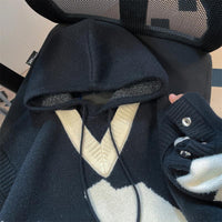 Contrast Colors False-two-piece Knitted Sweater Hooded Jacket