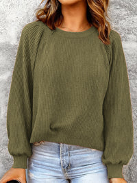 Fashionable Solid-Color Waffle-Knit Long-Sleeve Pullover Top
