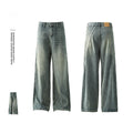 American-style Vintage Distressed Striped Patchwork Jeans