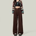 Coffee-colored Wide-leg Casual Jeans For Women
