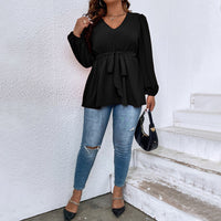 Women's V-neck Lantern Sleeve Slim Top