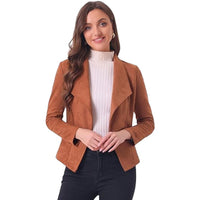 Casual Suede Lapel Long Sleeve Short Coat For Women