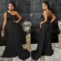 Solid-color Party Bodycon One-shoulder Sleeve Dress