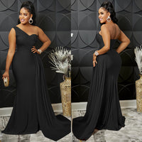 Solid-color Party Bodycon One-shoulder Sleeve Dress