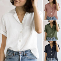 Women's Solid-Colored Cotton-Linen Pocketed Shirt