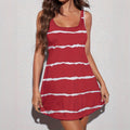 Printed Sleeveless Dress With Round Neck And Pockets Beach Vest Skirt