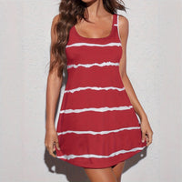 Printed Sleeveless Dress With Round Neck And Pockets Beach Vest Skirt