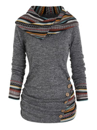 Tribal Geometric Pattern Plaid Patchwork Beanie Jacket