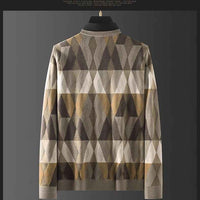 Contrast Color Diamond Lattice Fake Two-piece Warm Men's Shirt