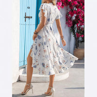 Women's Printed Ruffle-Trimmed Short-Sleeve Dress