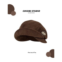 Japanese-style Retro Brown Corduroy Fishermans Hat With A Folded Brim