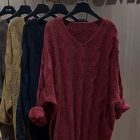 Women's Long Sleeved Knitted Vneck Sweater