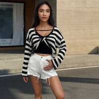 Front And Back Wearable Striped Long-sleeved Sweater