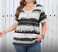Printed Patchwork Fake Two-Piece Short-Sleeve Set