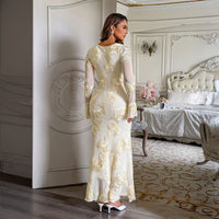 Elegant Flared-Sleeve Jacquard Slim-Fit Womens Dress