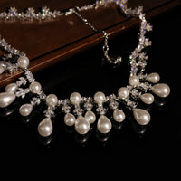 Chic Clavicle-Length Necklace And Gold-Plated Zircon Pearl Earrings Jewelry Set