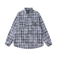 Distressed Washed Plaid Long-sleeved Shirt European And American Fashion Retro Tie-dye