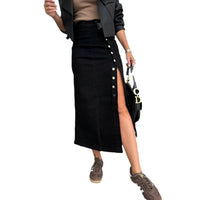 Women's Solid Color Button Irregular Slit Denim Skirt