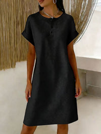 New Comfortable Casual Solid-Color Waffle-Knit Crew-Neck Dress
