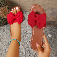 Flat Round-toe Slide With A Bow Detail Casual Flat-heeled Fabric Sandals For Outdoor Wear