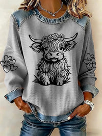 Retro Loose-fitting Pullover With A Printed Crew Neck