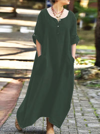 Casual Loose Cotton And Linen Dress For Women