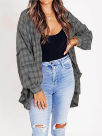 Tassel Long Sleeve Top Loose Casual Plaid Shirt Coat