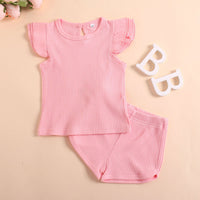 Baby Flounced Sleeve Top Shorts Two-piece Set