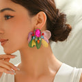 Handmade Coloful Glass Chiffon Flower Stud Earrings For Women Bold Fashion Jewelry Party Prom Vacation