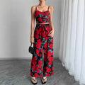 Sexy Backless Halter V-Neck Short Tank Top With Drawstring High-Waist Straight-Leg Pants