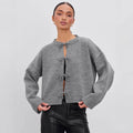 European And American European And American Leisure Loose Cardigan Lace-up Solid Color Knitted Sweater For Women