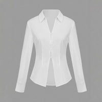 Womens Casual Commuter Buttoned Waist Cinched Shirt