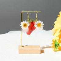 Strawberry-slice Daisy Drop Earrings Made With Resin Crafts