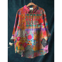 Loose Printed Crew Neck Casual Plus Size Women's Shirt