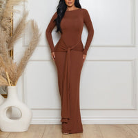Autumn New Solid Color Long-Sleeve Elegant Waist-Cinching Backless Dress For Women