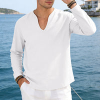 Men's V-Neck Plus-Size Long-Sleeve T-Shirt