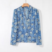 Retro Printed Chiffon Blouse Womens Textured Long-Sleeve Top